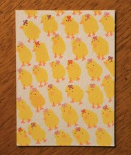ACEO Original Painting Drawing Chicks Chicken and Flowers  2.5x3.5 Art Card