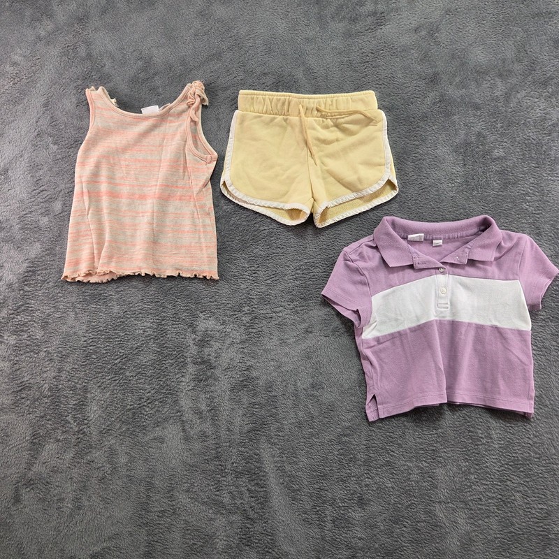 Bundle of 3 Girl's Clothing(1 Shorts, 1 Polo Top, 1 Tank Top) Size 4-5