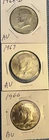 Lot of 3 KENNEDY 40% SILVER HALF DOLLARS 1966 1967 1968