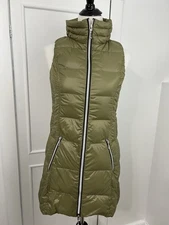 MY ANORAK Woman's Long Vest Size XS Green Lightweight Duck Down