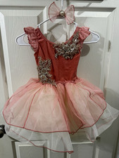 Weissman Girls Pink Sequin Tutu Dance Costume Ruffle Sleeves Bow SC 14680