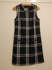 Next Check Dress Women's Black white tunic Shift wool blend Size 10 tartan plaid