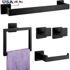 5-Piece Matte Black Bathroom Hardware Set Wall Mounted Towel Rack Accessories US