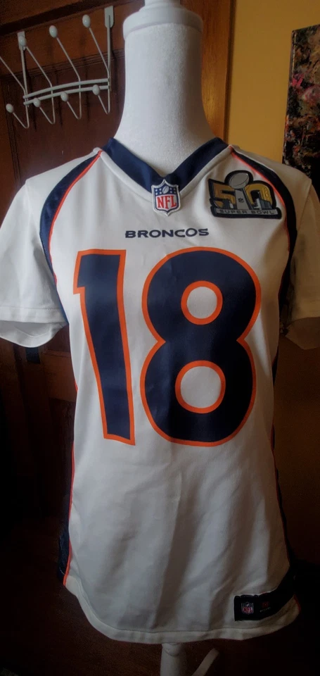 Camiseta deportiva Nike On Field Denver Broncos Peyton Manning 18 Super Bowl Youth talla L Foto 2 de 4