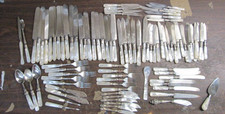 Large Lot of English Mother of Pearl Silver Knives Forks Spoons
