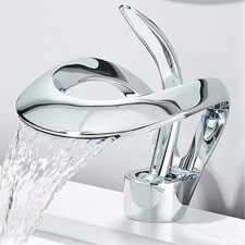 Waterfall Bathroom Sink Faucet Single Handle Vanity Basin 1Hole Mixer Tap Chrome