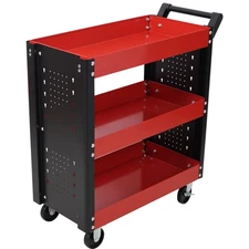 3 Tier Rolling Tool Cart on Wheels,Heavy Duty Utility Tool Cart with Pegboard fo