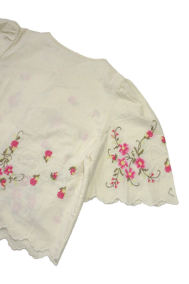 NWT Sezane ama Andion Zelia Blouse in Rose Embroidered Tie Front