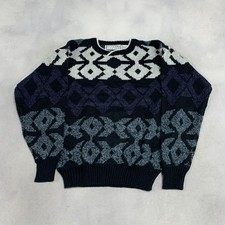 Vintage Abstract Knitted Jumper Patterned Grandad Knit Sweater Men's M