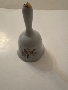  Vintage Porcelain Bell With Gold Tipped Handle & Bird Pictures  5.5 Inches