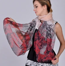 100% Silk large Scarf Women neckerchief Shawl Wrap floral pink red gray MY147