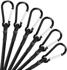 12 Inch Bungee Cord with Carabiner Hook, 1/3 Inch Thick Black Bungee Cords Heavy