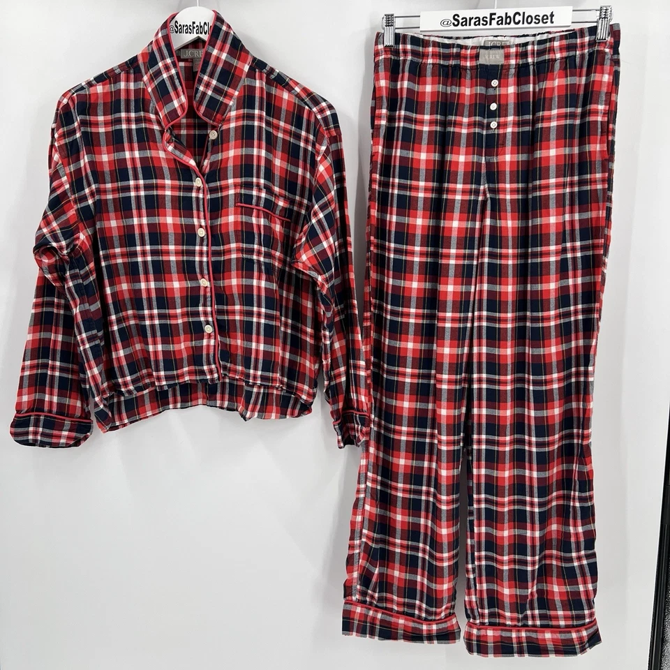 J. Conjunto de pijama a juego Crew a cuadros manga larga Top Pantalones Franela Rojo Talla Pequeña Foto 3 de 4