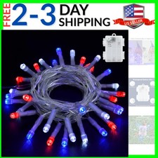 Red White and Blue Lights Battery Operated, 4th of July Lights with Timer Out...