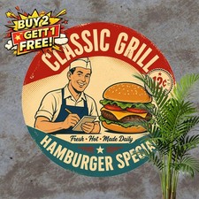 Classic Burger Advert Sign Metal Tin Sign Vintage Diner Wall Decor Plaque 8x8