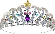   Crystal Princess/Queen Silver Tiara Crown Headwear, Women's Multi-Gemstone  