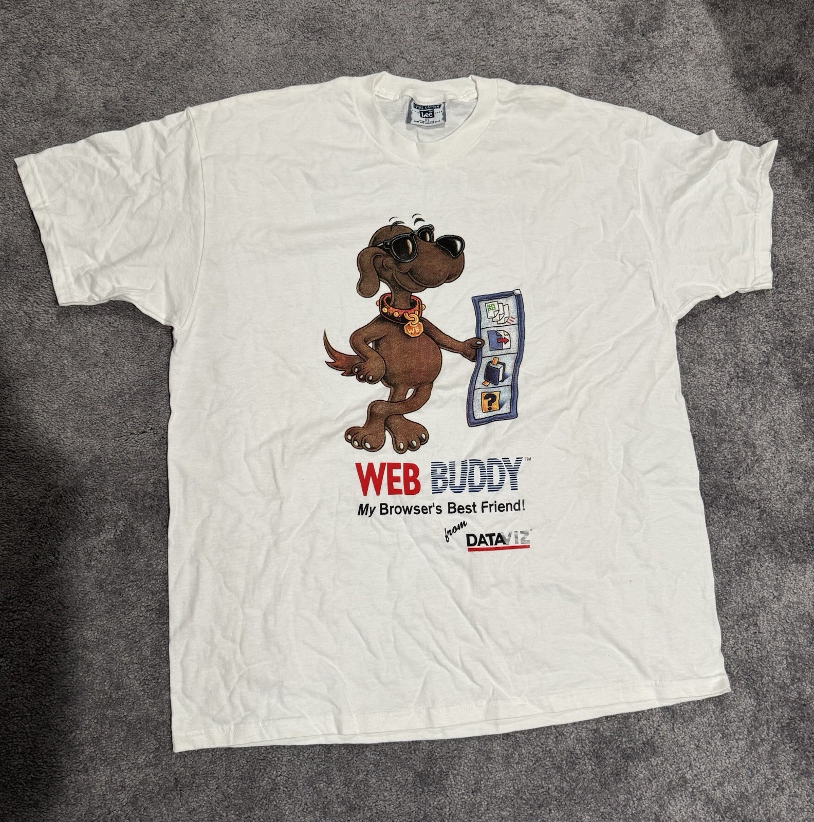 Vintage 1990s New Lee Brand .Com Tech T Shirt Web Buddy Browser tool DataViz XL