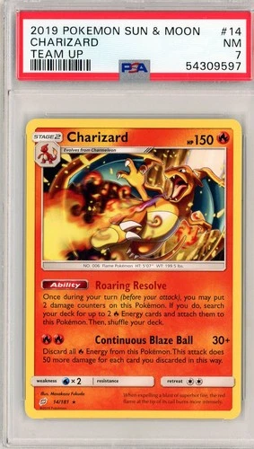 💥 CHARIZARD 2019 POKEMON SUN & MOON TEAM UP # 14/181 GRADED PSA 7