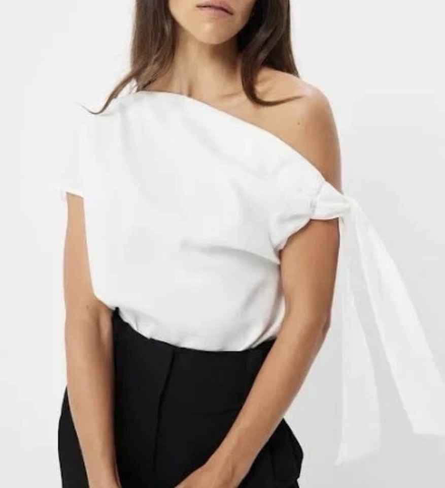 Mossman Drop Off Top Womens 12 White One Shoulder Minimalist Chic Cocktail Party