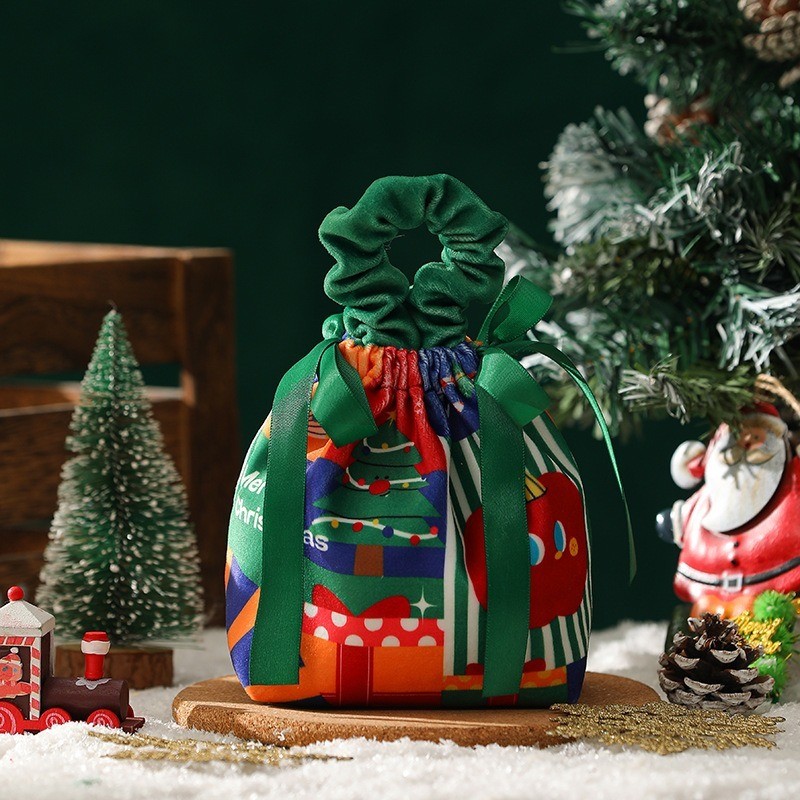 1 Set 4 Colors Christmas Apple Drawstring Pouch Tote Gift Bag Party Favour Bulk
