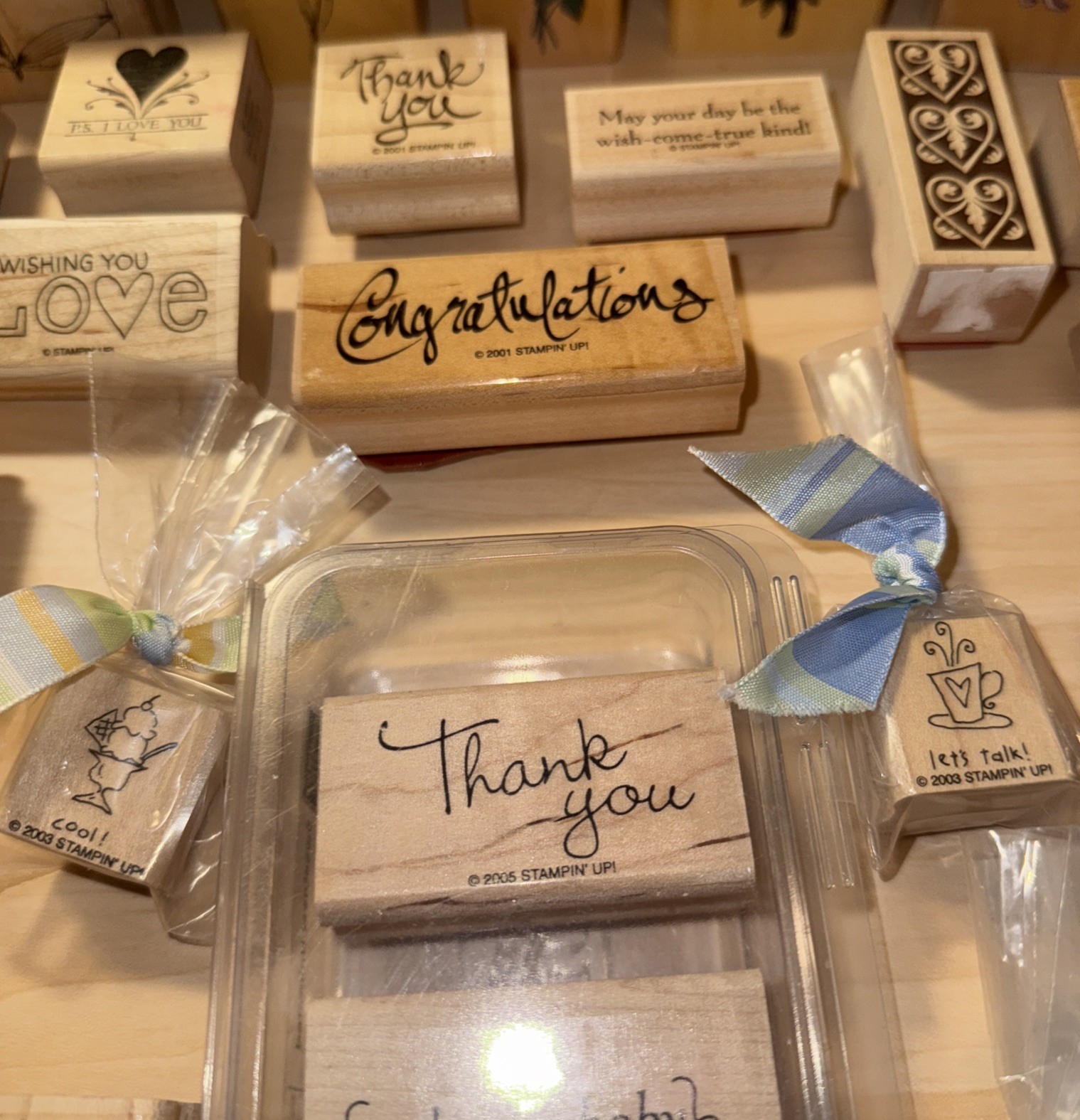 Mixed Job Lot Of 31 Wood Mounted Rubber Stamps Many Different Brands Some Used