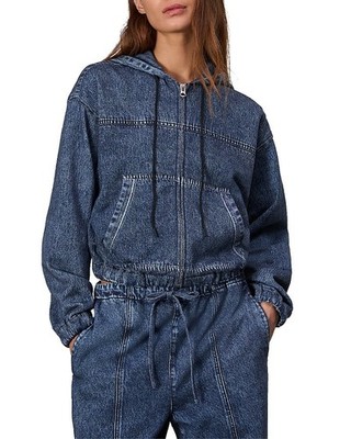 rag & bone Miramar Zip Hoodie Women's L Blue Front Zipper Closure Long Sleeves