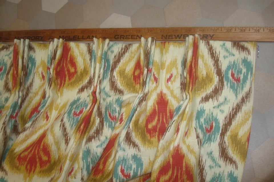 One Pr 2 pc Custom Lined DRAPES Balotelli Ikat Pinch Pleat Curtains Heavy 84" lg - Image 2 of 4