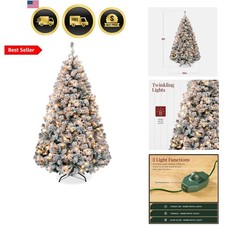 Pre-Lit Artificial Christmas Tree, 6ft Snow Flocked Design Pine Tree, Full Ap...