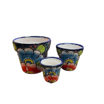 La Sol Imports Mini Mexican Pottery Planters Flower Pot Painted Succulent Plant