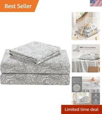 Luxurious All-Season King Cotton Sheets - Breathable 4 Piece Set in Paisley