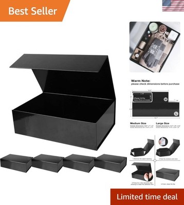 Sturdy 5 Pack Glossy Black Gift Boxes with Magnetic Closure - Ideal for Gifting