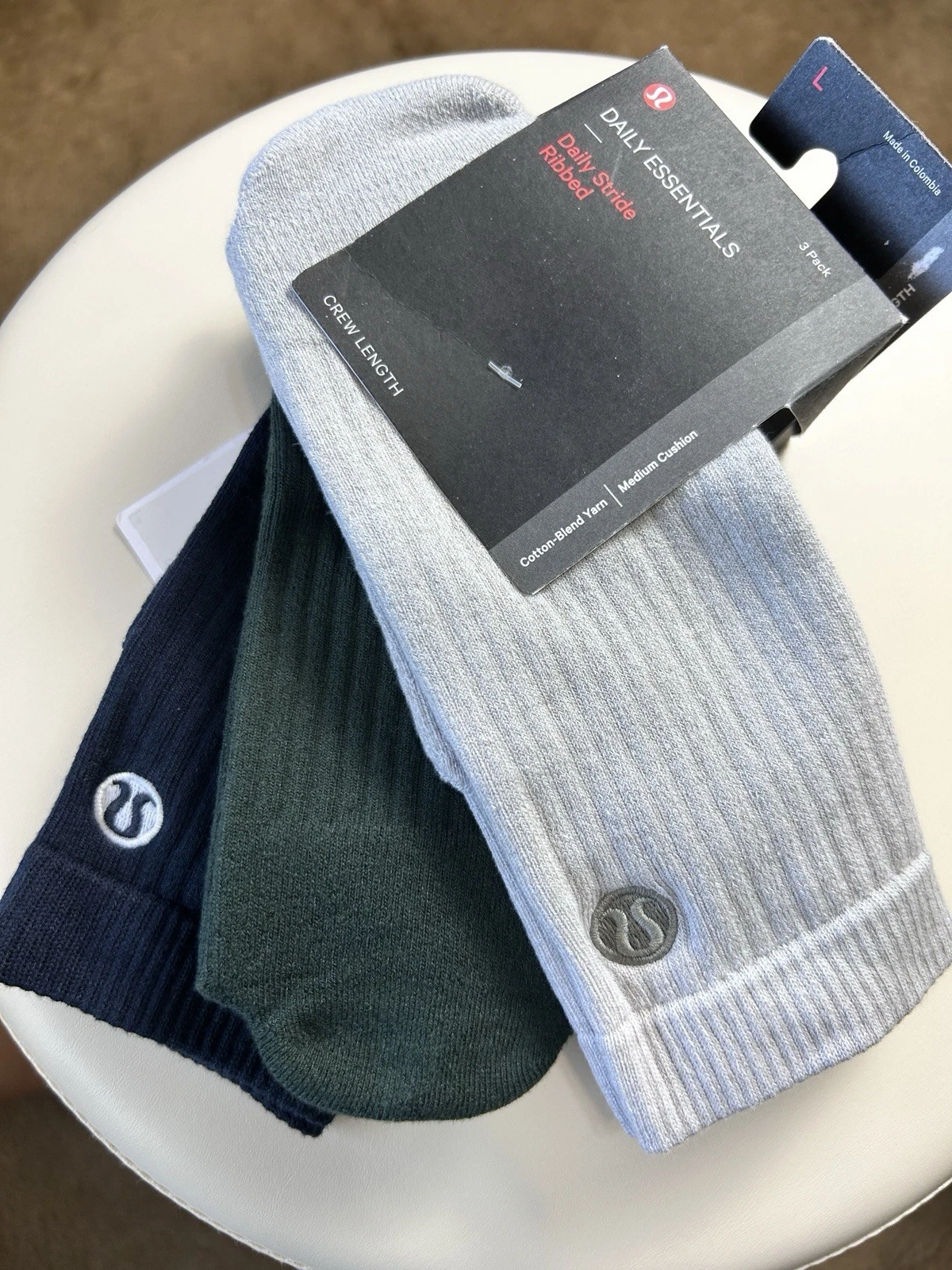 NWT Lululemon Daily Stride Ribbed Crew Socks 3 Pack - HSVD/TRNV/LGYG - Size L