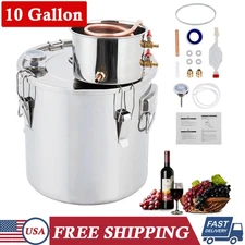 10 Gallon/38L Alcohol Still Distiller Kit w/ Copper Tube & Built-in Thermometer