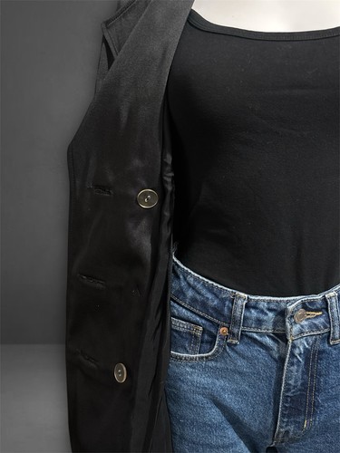 INC Women’s Long Sleeve Button Front Black Satin Finish Belted Trench Coat Sz S - Picture 7 of 8