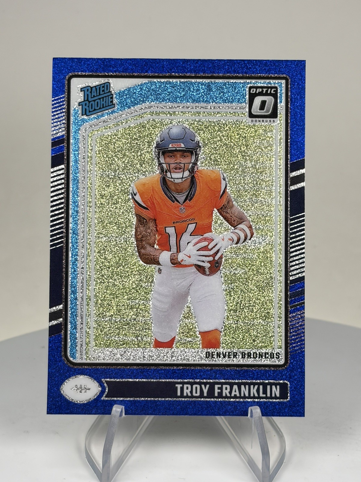 2024 Donruss Optic Rated ROOKIE Blue Glitter Prizm Troy Franklin #294 - Broncos