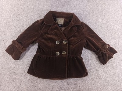 Mac & Jac 8 Womens Jacket Brown Double Breasted Cotton Lined 3/4 Sleeve