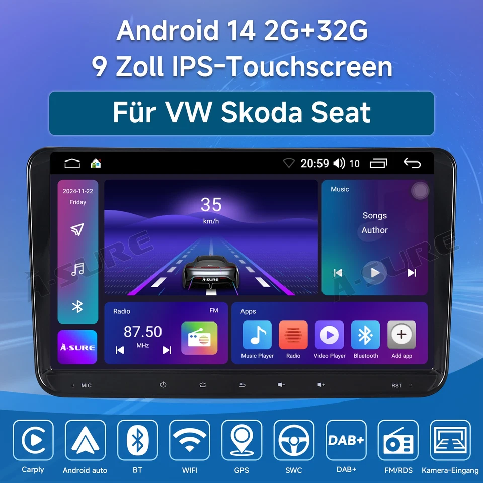 Android 14 Autoradio CarPlay GPS Navi Für VW Golf 5 6 Passat Touran Caddy Jetta - Bild 2 von 4