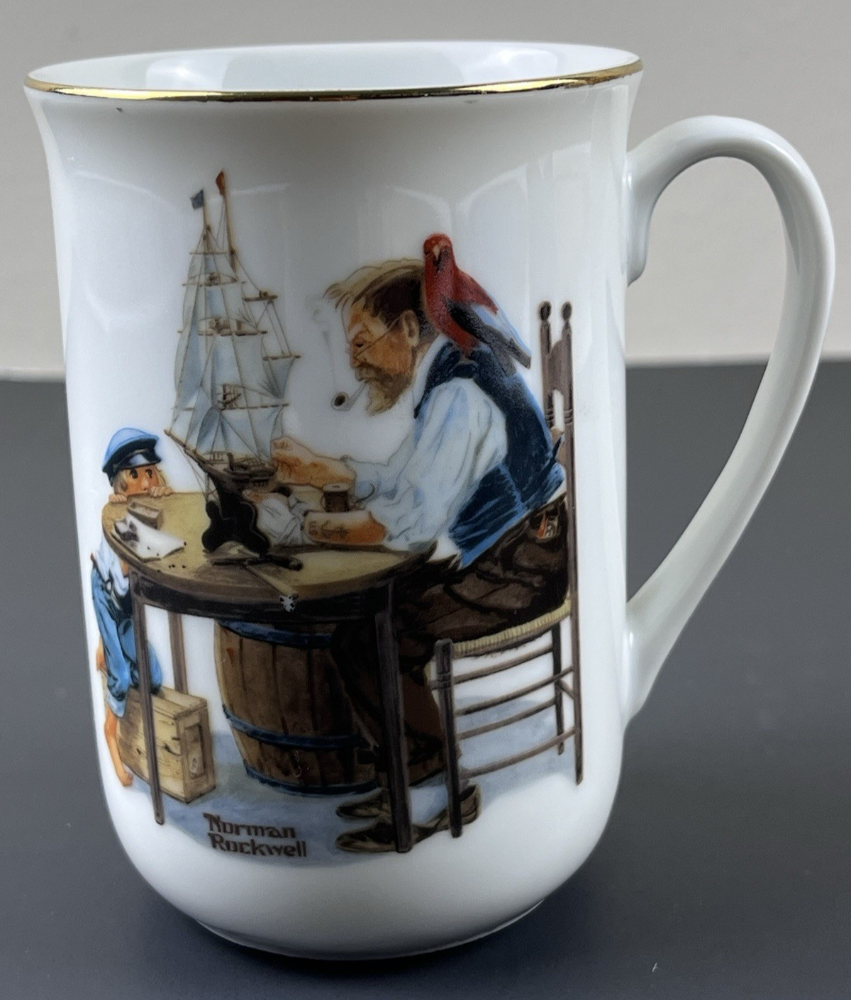 1982 Norman Rockwell Museum Coffee Mug Cup Stein For a Good Boy Bird Man Ship