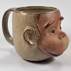 Handmade Ceramic Monkey Face Mug Stoneware 3D Sculpted Novelty Coffee Cup Jungle