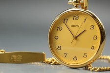Vintage 1990 Near MINT Seiko Pocket Watch 7N01-0020 Gold Quartz JDM From JAPAN