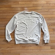 White Crewneck Pullover Knit Men's Long Sleeve Sweatshirt Solid Pattern