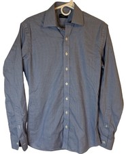 Proper Cloth Button Down Dress Shirt Mens Measured Non-Iron L/S Blue Geometric