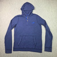 Hollister Hoodie Pullover Mens M Blue Y2K Henley Sweater Hooded Beach
