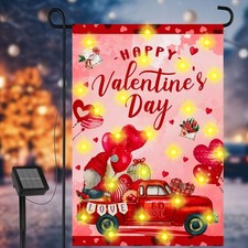 Valentines Day Garden Flag with LED Lights 12 x 18 Inch Double Sided Solar Va...
