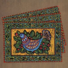LOT OF 3 Vintage HALLMARK CHRISTMAS Cards + Envelopes, Blue Bird Madhubani Art