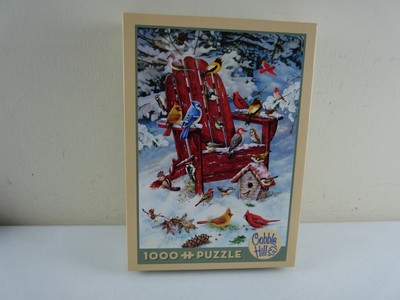 COBBLE HILL 1000 Piece Jigsaw Puzzle Adirondack Winter Birds Snow Scene NEW