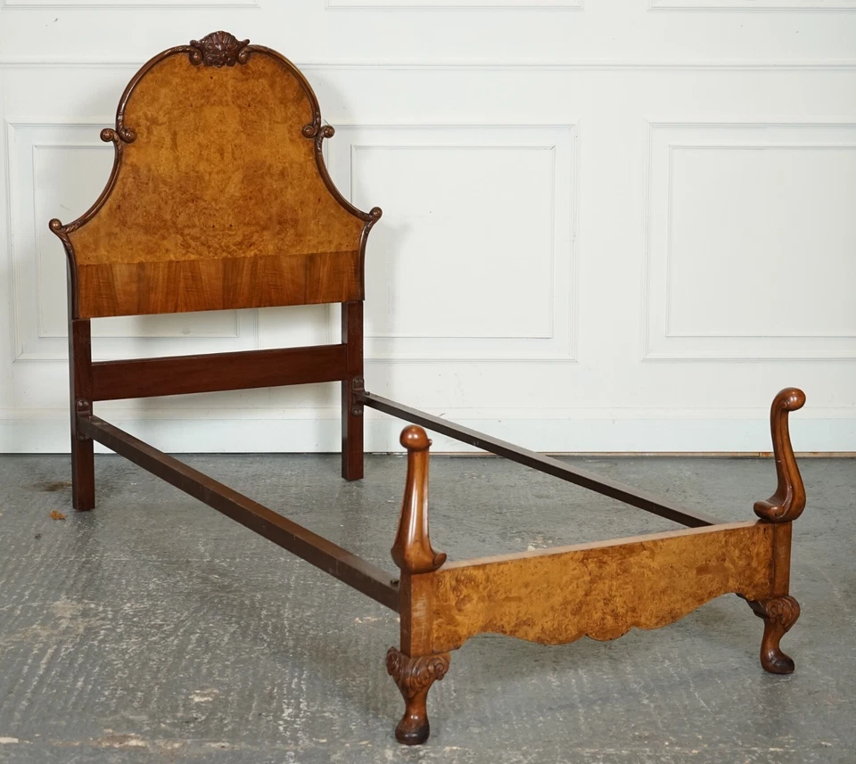 CIRCA 1930 ART DECO BURR WALNUT ENGLISH MADE VONO BEDSTEAD FRAME QUEEN ANNE LEGS — 第 2/4 张图片