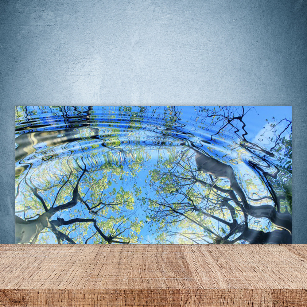 Crédence de cuisine en verre 100x50 cm motif art nature arbres et eau