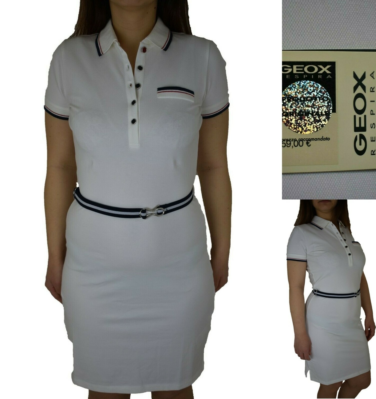 Geox Vestido Ropa Suéter Mujer Verano Largo Deportivo Algodón Blanco Ajustado M