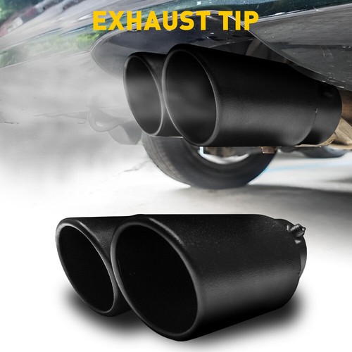 Car Dual Exhaust Tip Pipe Rear Tail Throat Muffler Stainless Steel Round Black - Picture 2 of 11